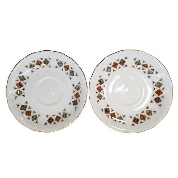 Vtg Colclough Bone China 2 Sets Crispin Pattern 8198 c.1960 Cup Saucer Dessert - Picture 3 of 11